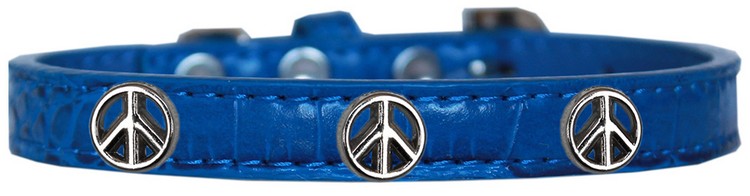 Peace Sign Widget Croc Dog Collar Blue Size 12